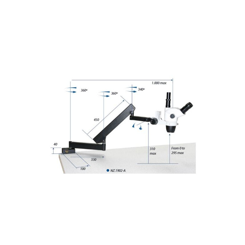 Euromex Braço articulado metálico Universal stand, table-top clamp, black, without head-mount, NZ.9025 (Nexius)